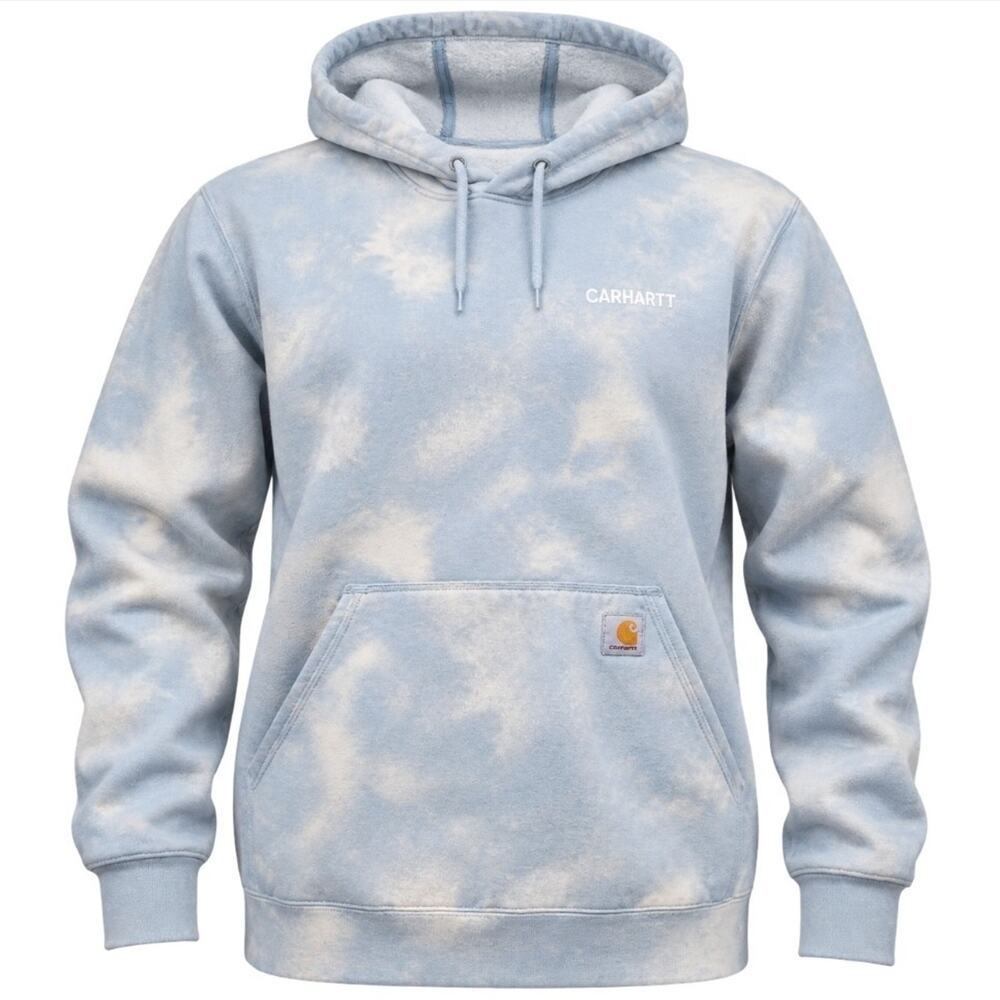 Carhartt Men's L Loose Fit Hoodie Light Blue Cloud Tie Dye Watercolor Fleece